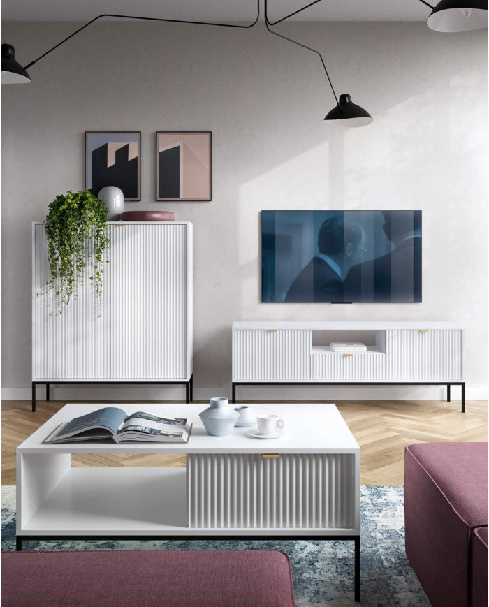 Nova RTV154 TV cabinet, with doors, drawer, niche, white/black frame - Image 4