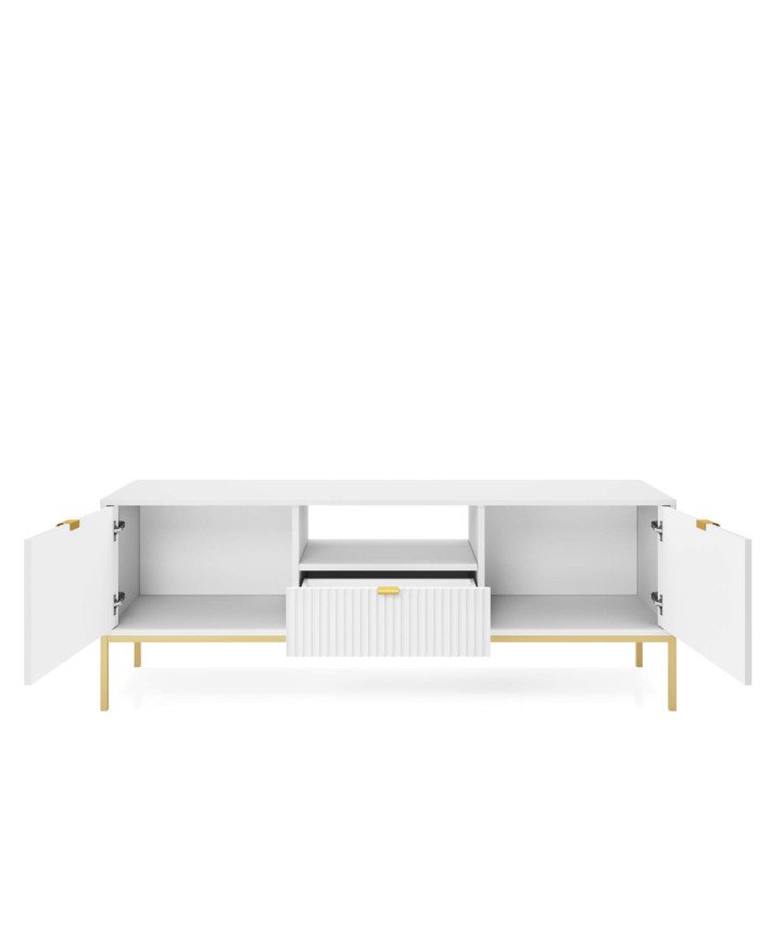 Nova RTV154 TV cabinet, with doors, drawer, niche, white/gold frame - Image 2