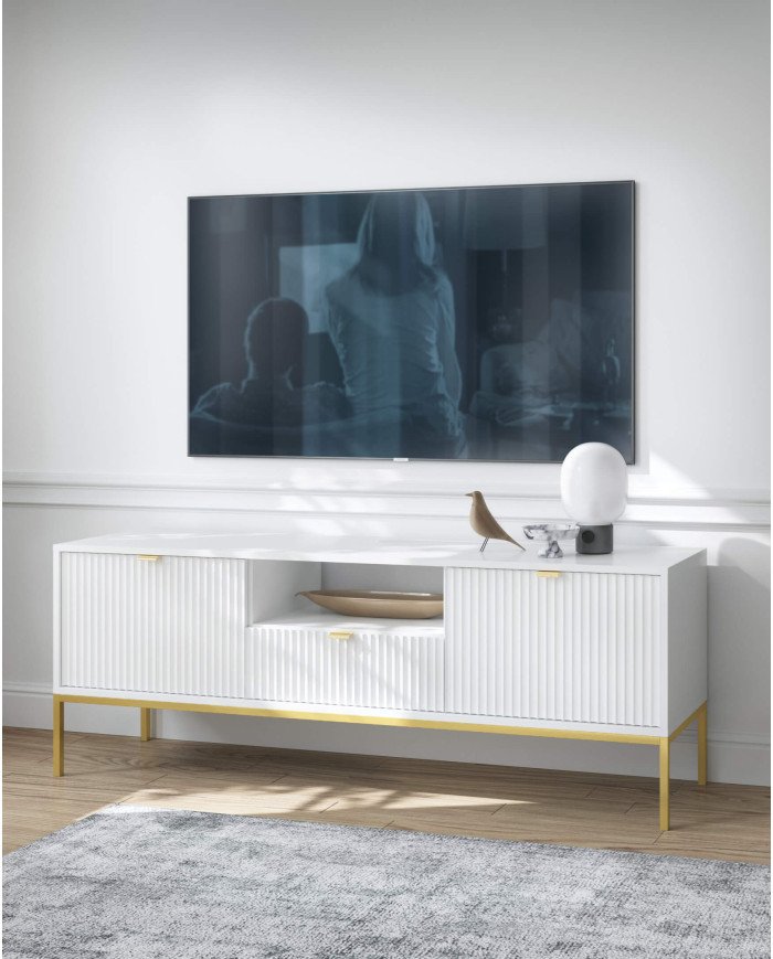 Nova RTV154 TV cabinet, with doors, drawer, niche, white/gold frame - Image 4