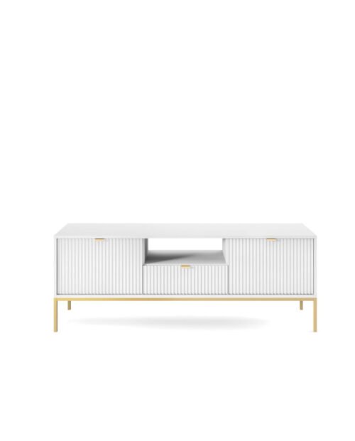 Nova RTV154 TV cabinet, with doors, drawer, niche, white/gold frame