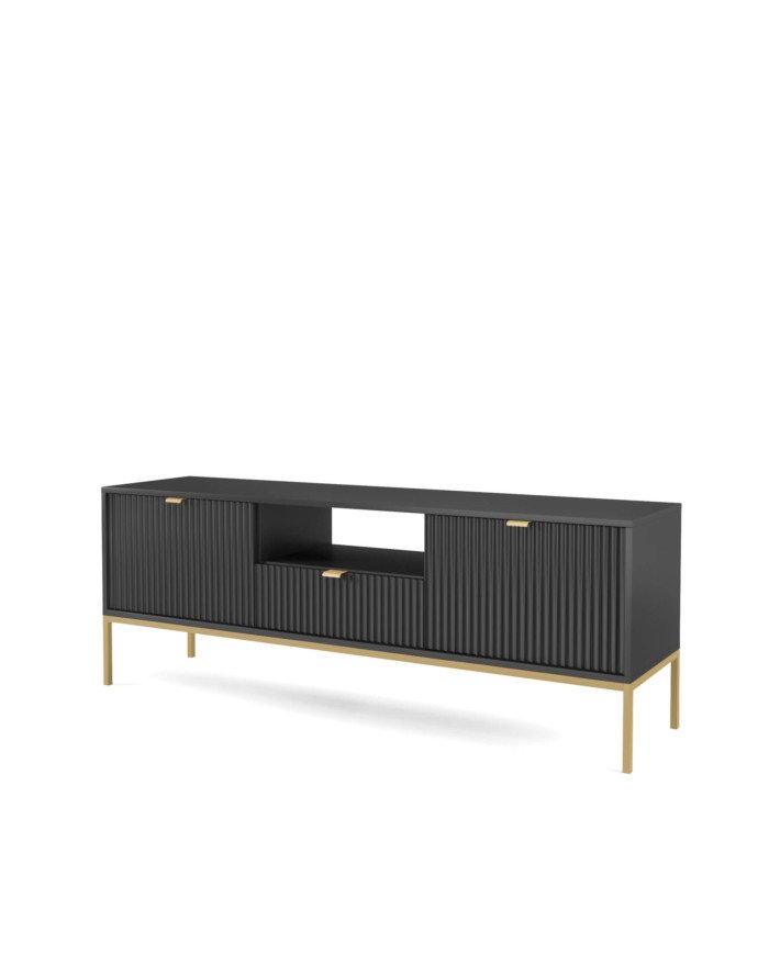 Nova RTV154 TV cabinet, with doors, drawer, niche, black/gold frame - Image 2