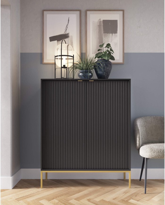 Nova RTV154 TV cabinet, with doors, drawer, niche, black/gold frame - Image 4