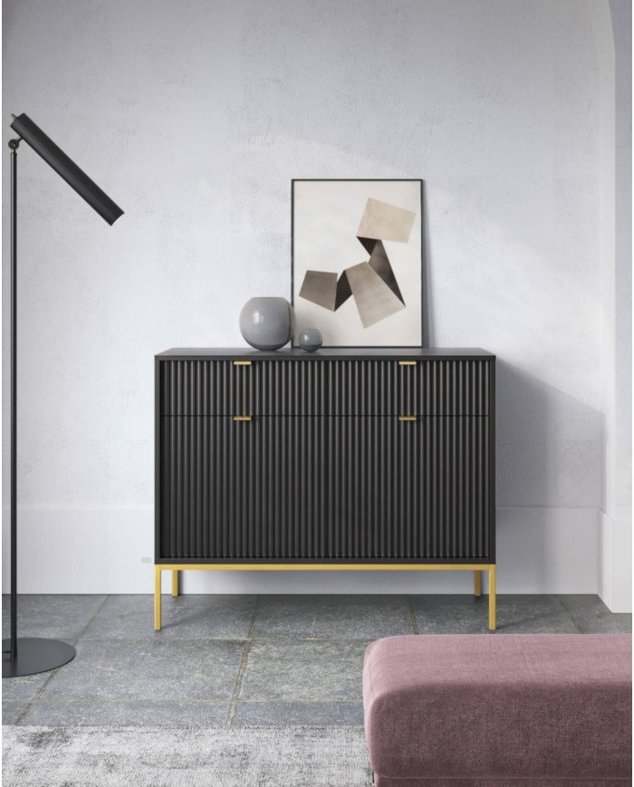 Nova RTV154 TV cabinet, with doors, drawer, niche, black/gold frame - Image 5