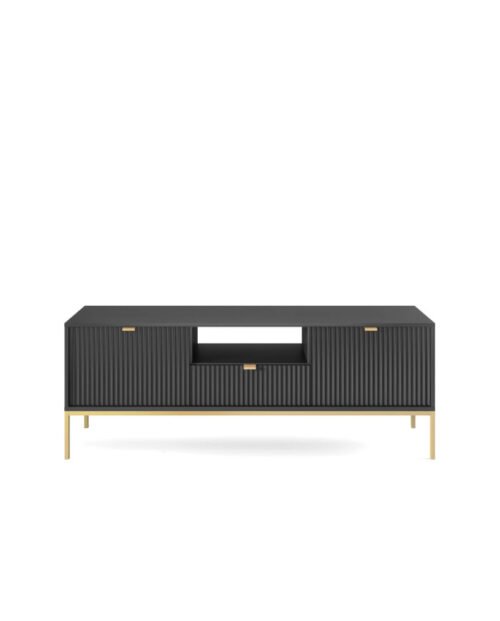 Nova RTV154 TV cabinet, with doors, drawer, niche, black/gold frame