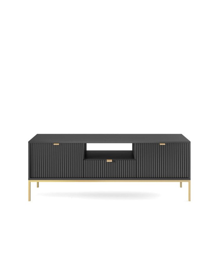 Nova RTV154 TV cabinet, with doors, drawer, niche, black/gold frame