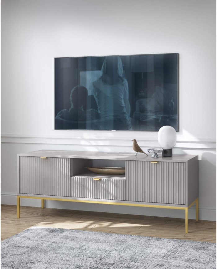Nova RTV154 TV cabinet, with door, drawer, niche, gray/gold frame - Image 3