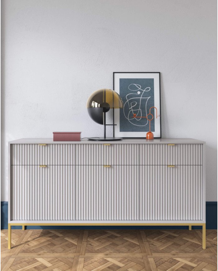 Nova RTV154 TV cabinet, with door, drawer, niche, gray/gold frame - Image 6