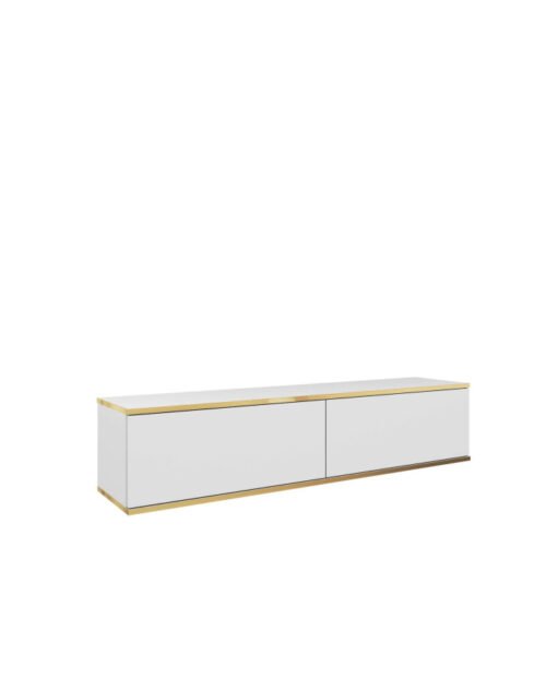 Oro 135 TV cabinet, with doors, wall-mounted, white/gold