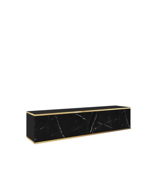 Oro 135 TV cabinet, with doors, wall-mounted, black marble/gold