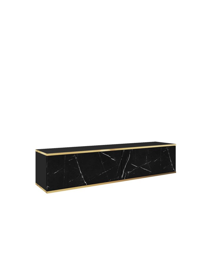 Oro 135 TV cabinet, with doors, wall-mounted, black marble/gold