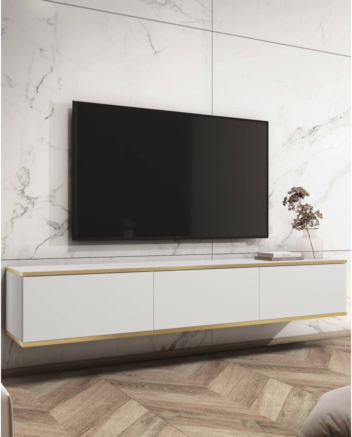 Oro 175 TV cabinet, with doors, wall-mounted, white/gold - Image 2