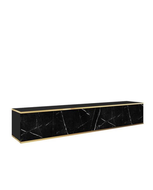 Oro 175 TV cabinet, with doors, wall-mounted, black marble/gold