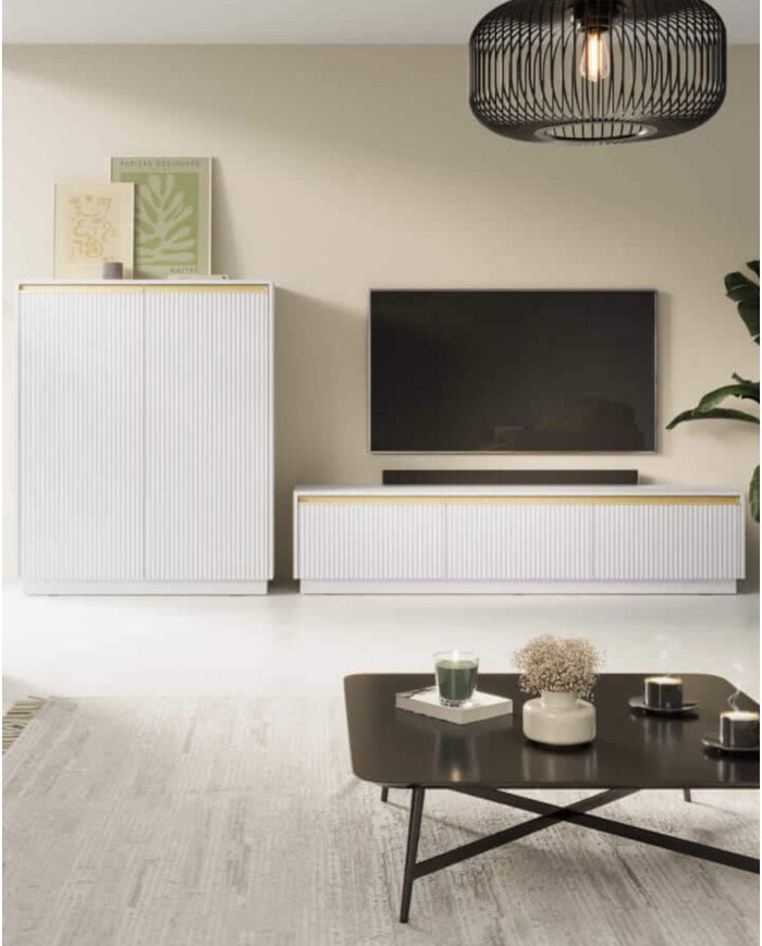 ROYAL RTV180 TV cabinet, three doors, white/gold - Image 6