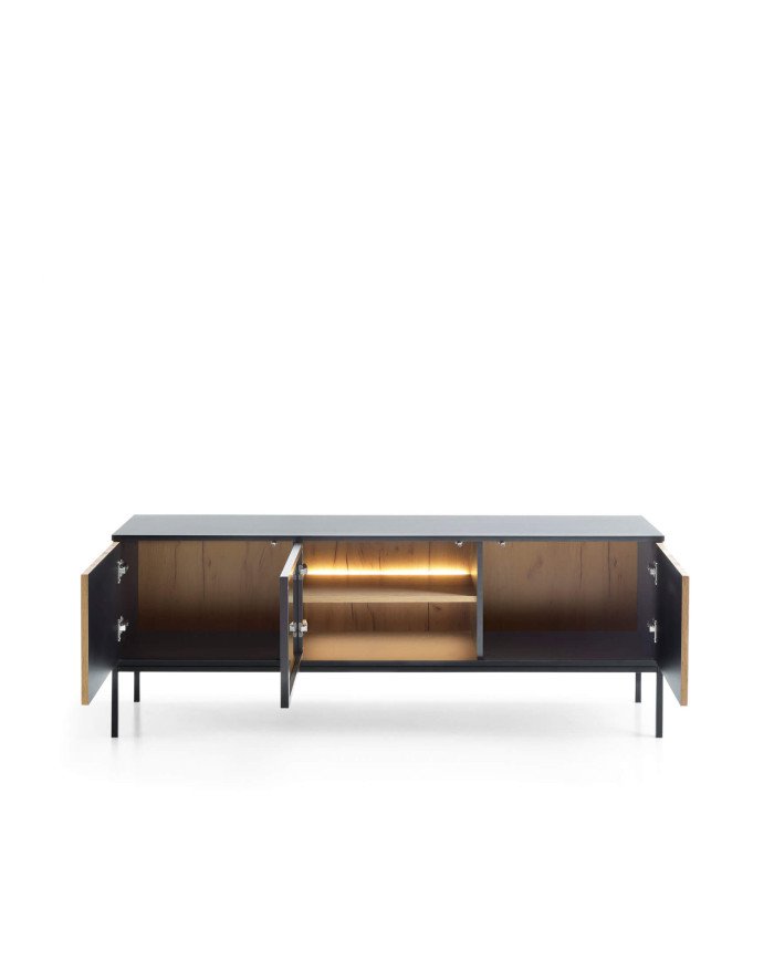 Sento RTV154 TV cabinet, doors, lights, black/Wotan oak - Image 2