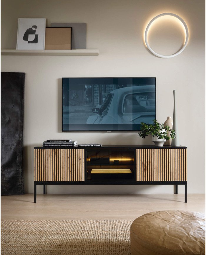Sento RTV154 TV cabinet, doors, lights, black/Wotan oak - Image 4