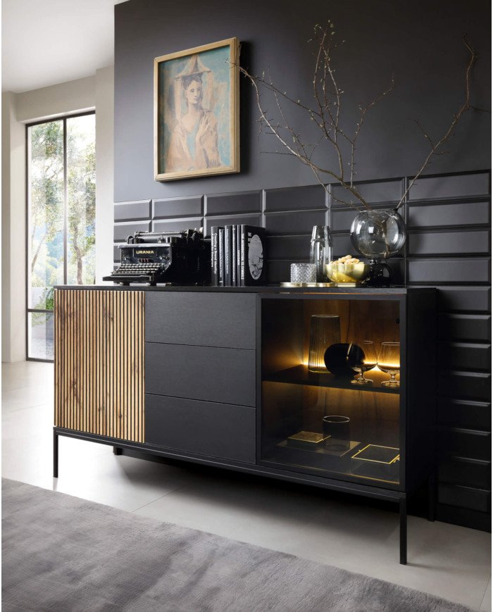Sento RTV154 TV cabinet, doors, lights, black/Wotan oak - Image 7