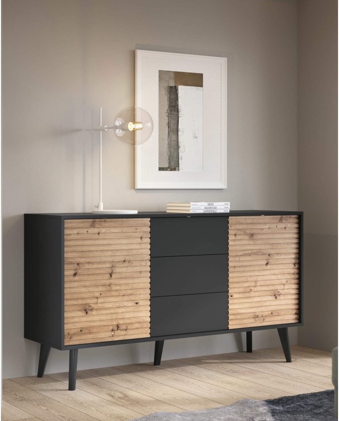 Willow RTV154 TV cabinet, with doors, niche, Artisan Oak/Black - Image 5