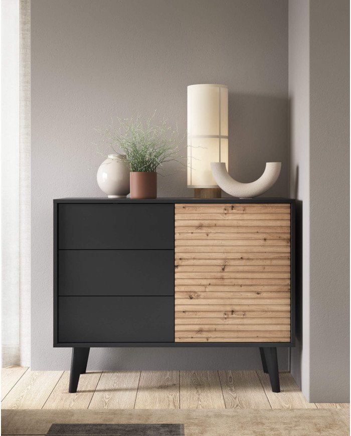 Willow RTV154 TV cabinet, with doors, niche, Artisan Oak/Black - Image 6