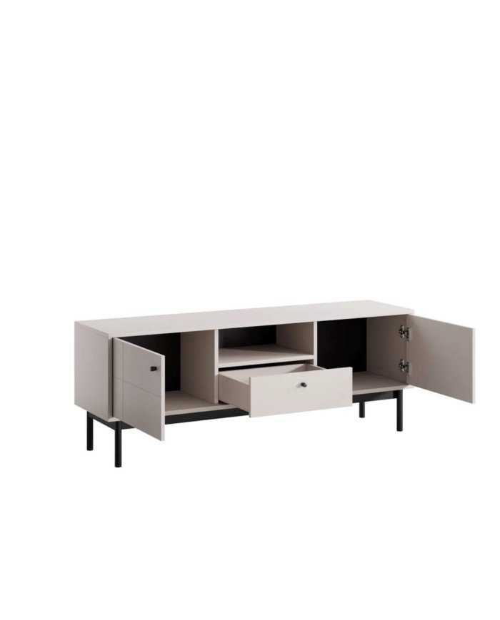 Japandi RTV 154 TV cabinet, with doors, drawer, niche, cashmere/black - Image 2
