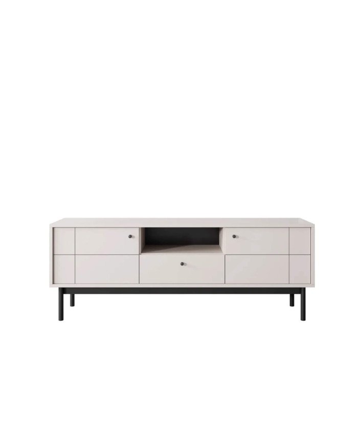 Japandi RTV 154 TV cabinet, with doors, drawer, niche, cashmere/black - Image 3