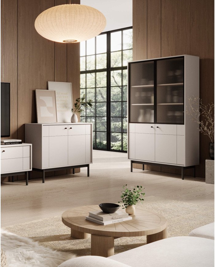 Japandi RTV 154 TV cabinet, with doors, drawer, niche, cashmere/black - Image 6