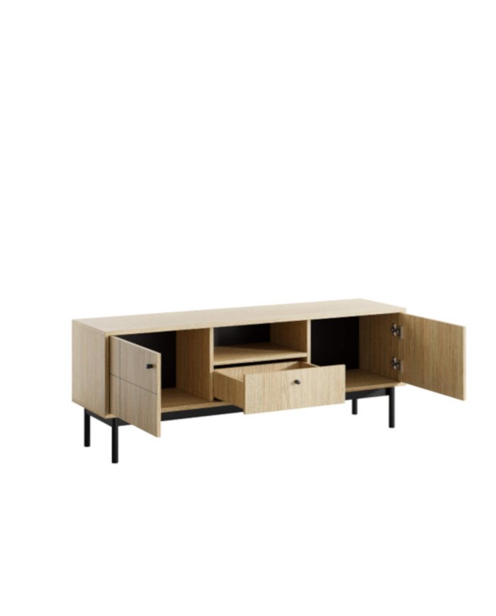 Japandi RTV 154 TV cabinet, with doors, drawer, niche, Linea oak/black - Image 2