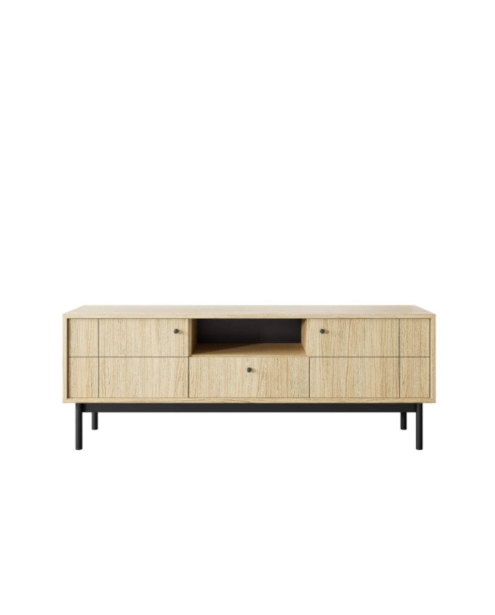 Japandi RTV 154 TV cabinet, with doors, drawer, niche, Linea oak/black - Image 3