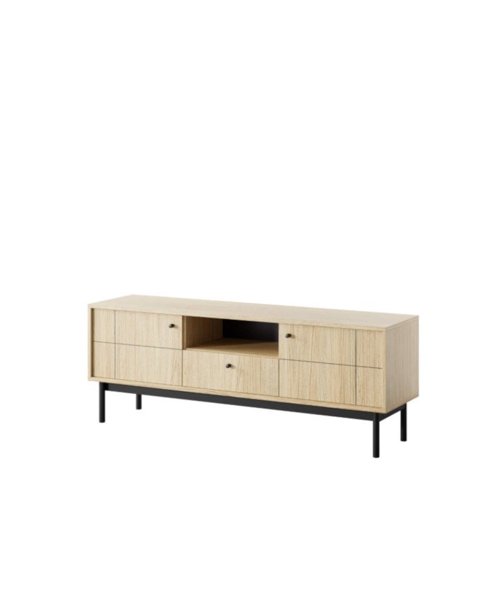 Japandi RTV 154 TV cabinet, with doors, drawer, niche, Linea oak/black - Image 4