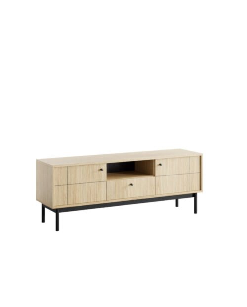 Japandi RTV 154 TV cabinet, with doors, drawer, niche, Linea oak/black
