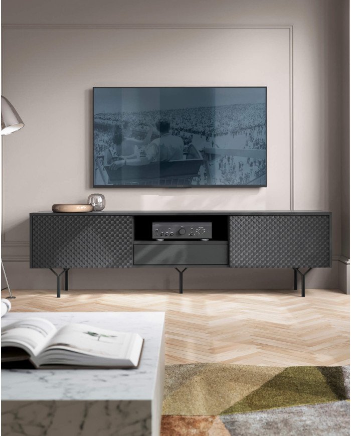 Raven RTV 180 TV cabinet, niche, drawer, flaps, black - Image 4