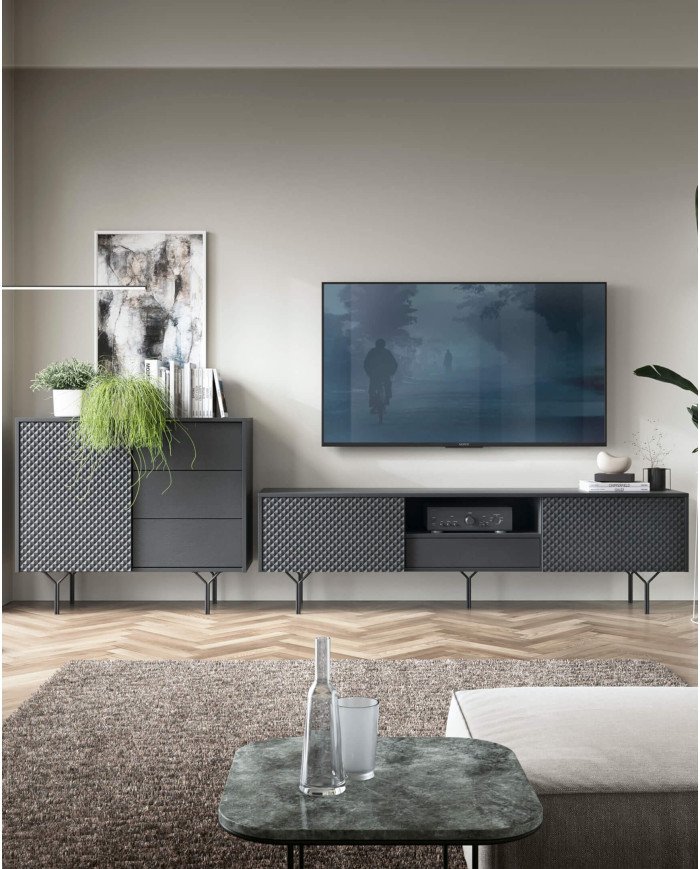 Raven RTV 180 TV cabinet, niche, drawer, flaps, black - Image 5