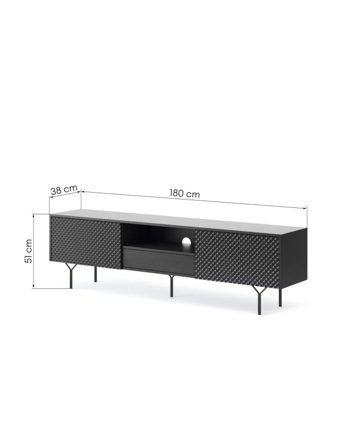 Raven RTV 180 TV cabinet, niche, drawer, flaps, black - Image 6