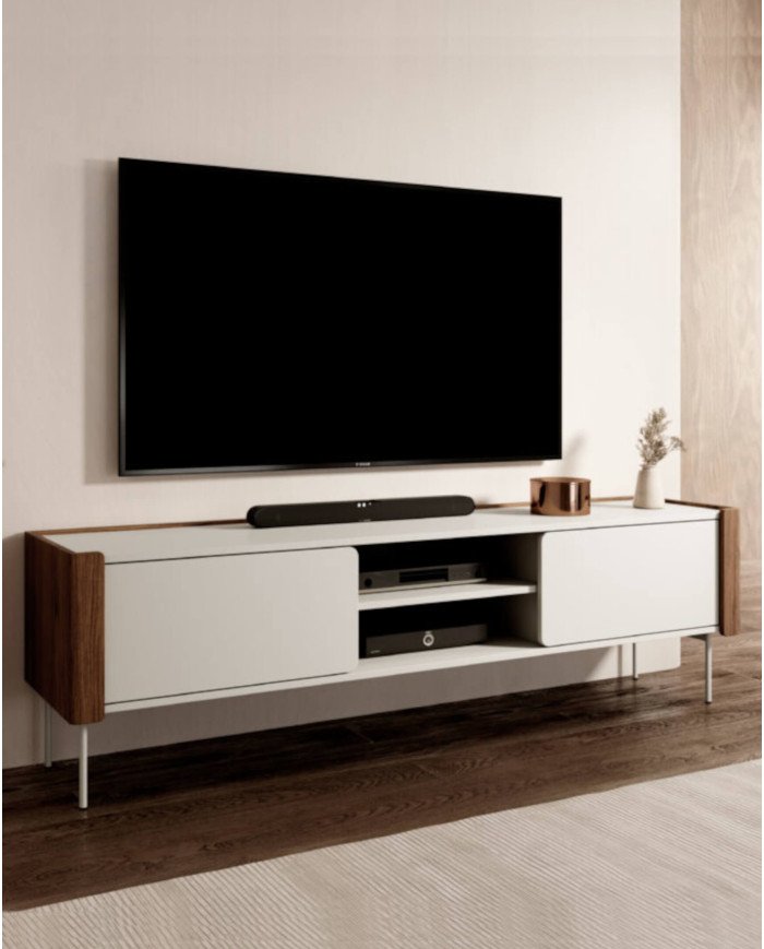 TV cabinet with recess RTV 180, with doors, niche, walnut/cashmere color SANDS - Image 4