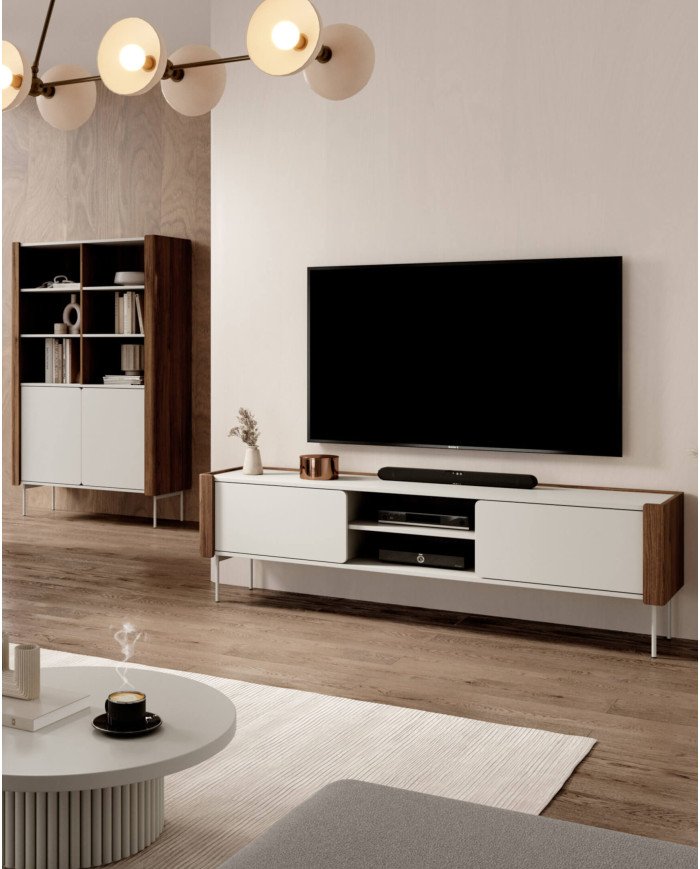 TV cabinet with recess RTV 180, with doors, niche, walnut/cashmere color SANDS - Image 5