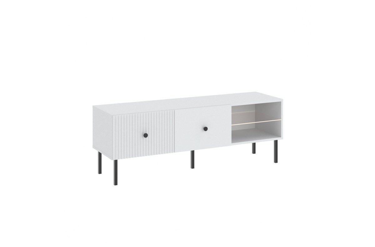 VIENNA RTV cabinet 135 1D matt white/black - WITH GROOVED FRONTS
