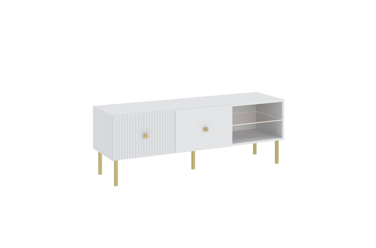 VIENNA RTV cabinet 135 1D matt white/gold - WITH GROOVED FRONT