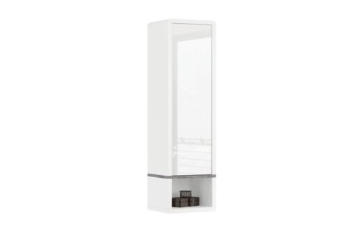 Wall cabinet with shelf FOLK SWP-36 white glossy/matte + millennium concrete – MODERN LIVING ROOMS