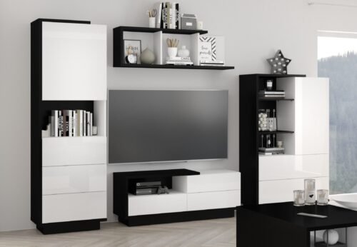 HYBRID #1 living room furniture, TV cabinet, shelf, black and white glossyHYBRID
