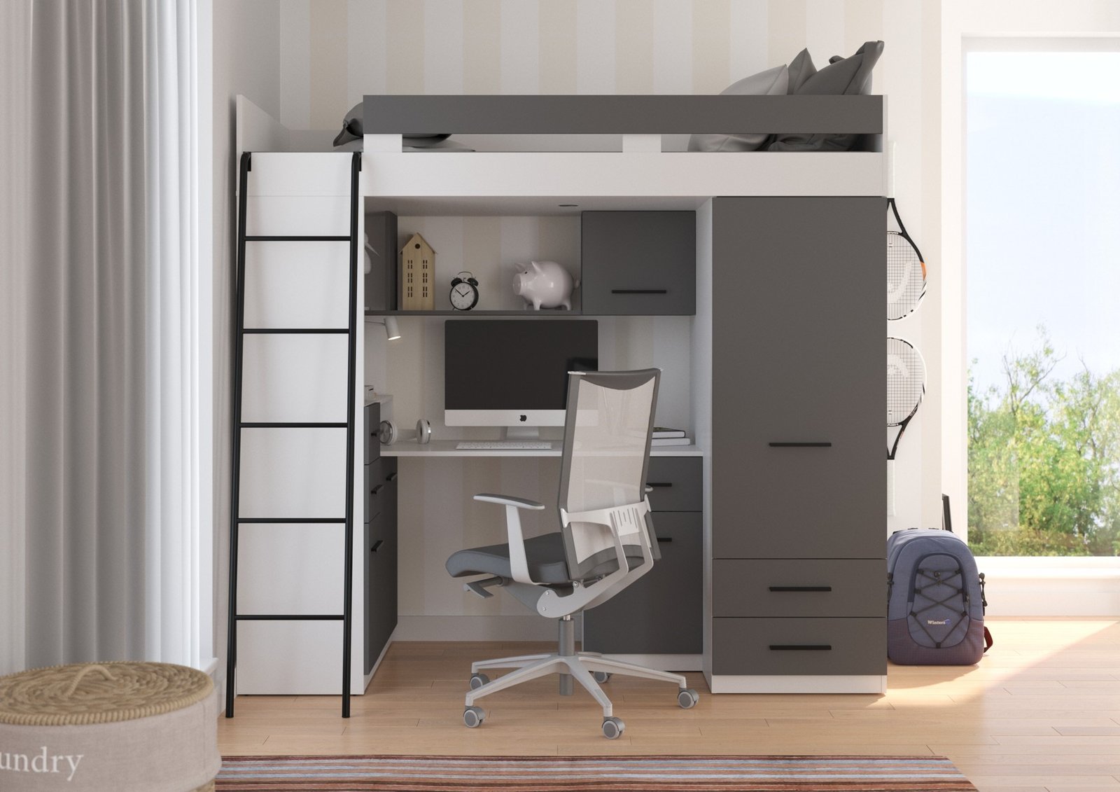SMYK L mezzanine without matt white / graphite color - Image 3