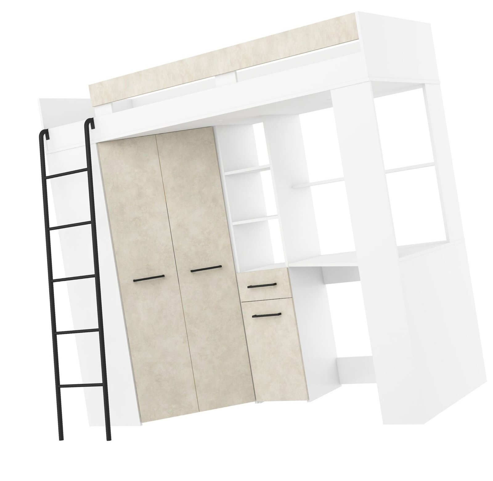 Bunk bed with table, corner wardrobe, mezzanine FLO L, white, almond color - Image 8