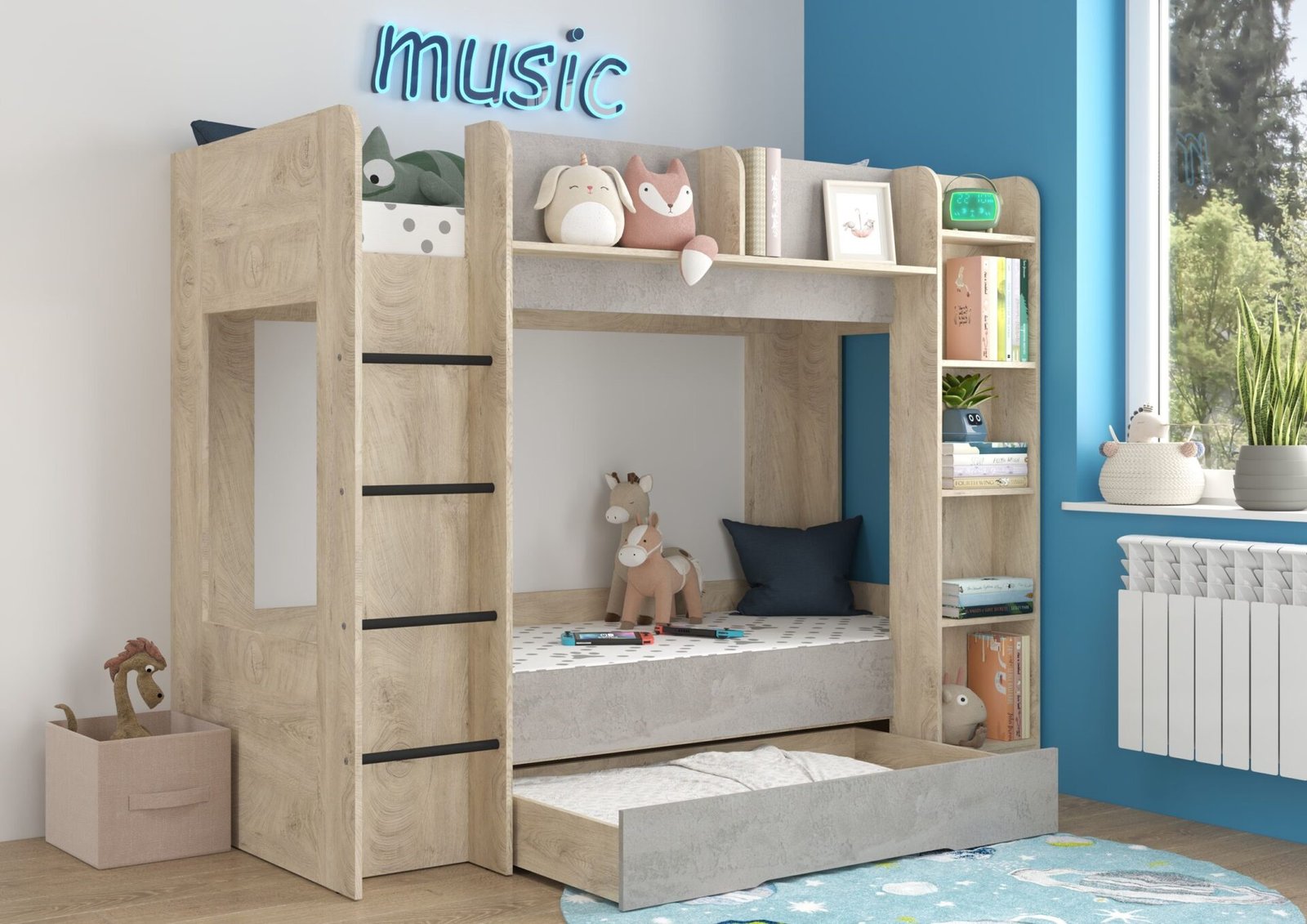 Children's bunk bed for youth, for 2 persons, 80x200, EVEST, edges, concrete, size - Image 5