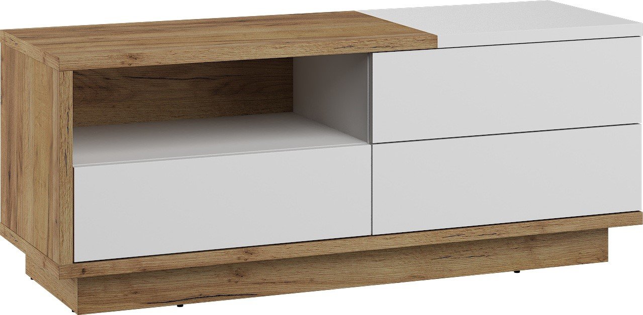 HYBRID 20 furniture chest of drawers, table, TV cabinet with drawer, oak, gold color, whiteHYBRID - Image 2