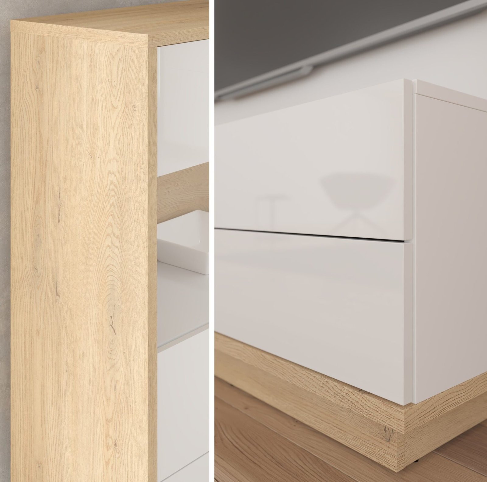 HYBRID 17 low bookcase with drawers and shelves, cremona oak, glossy whiteHYBRID - Image 3