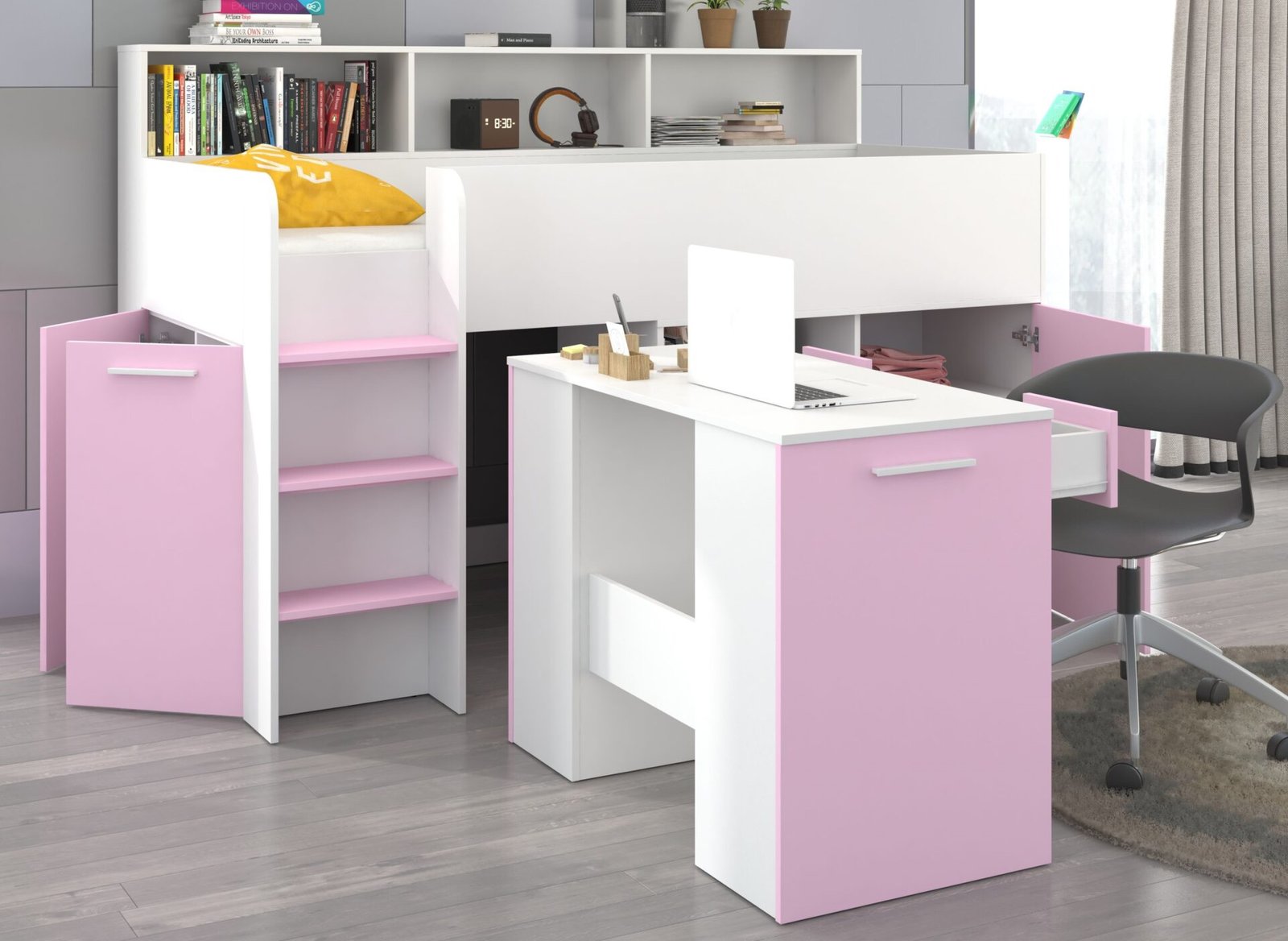 ENO L children's/youth mezzanine bunk bed, white/lavender - Image 5