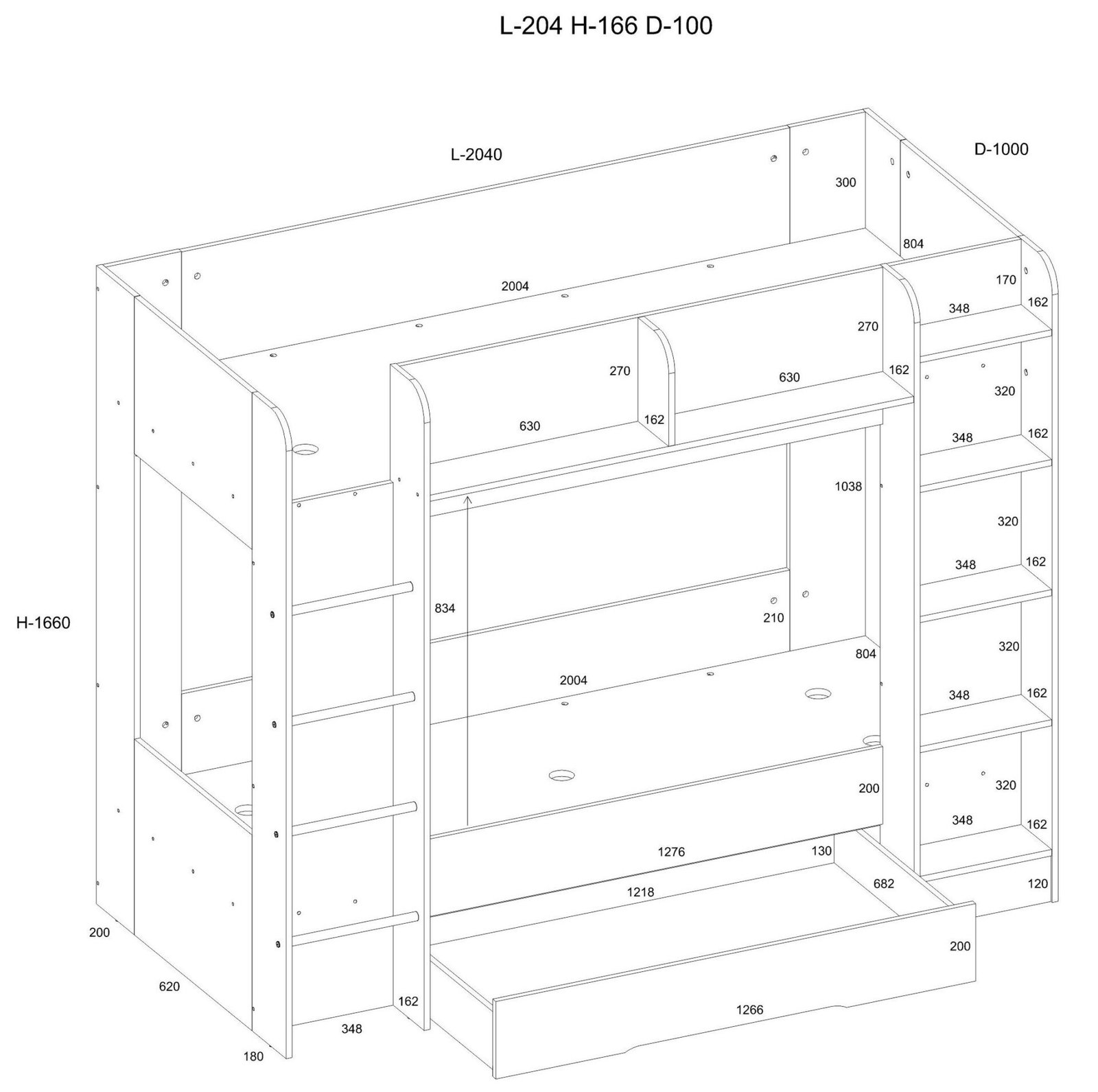 Children's bunk bed for youth, 2 persons, 80x200, EVEST, sonoma, white - Image 7