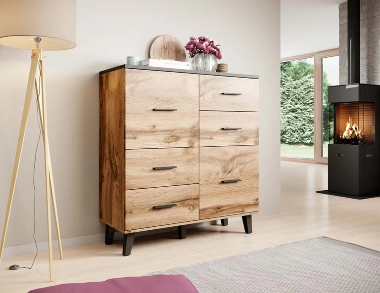 LOTTA WOTAN 110 - chest of drawers on legs with 2 doors and 4 drawers
