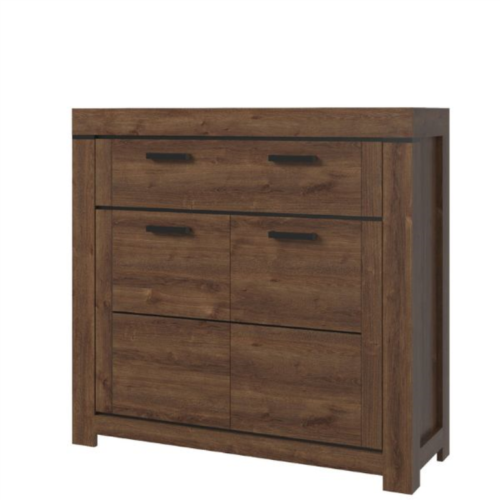 BRASS chest of drawers, 2 drawers, brown oak
