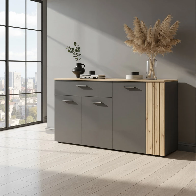 ESTEBAN chest of drawers, 4 drawers, 1 pc., graphite color / oak color