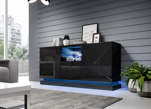 QIU chest of drawers, 150 cm, black, with LED light