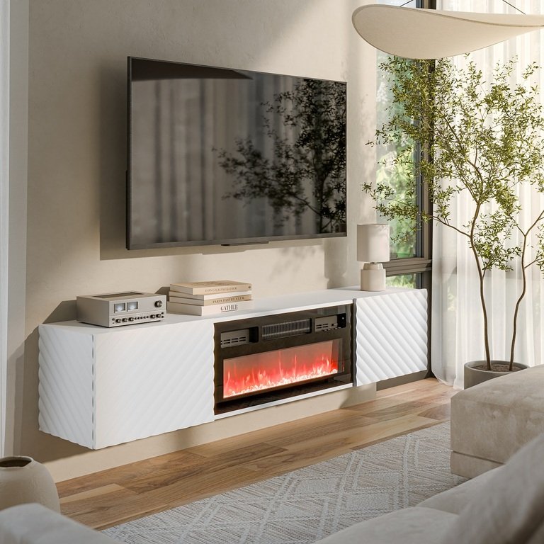 LARA white TV + electric fireplace